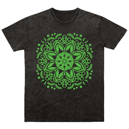 Green floral lace pattern Mineral Wash T Shirts