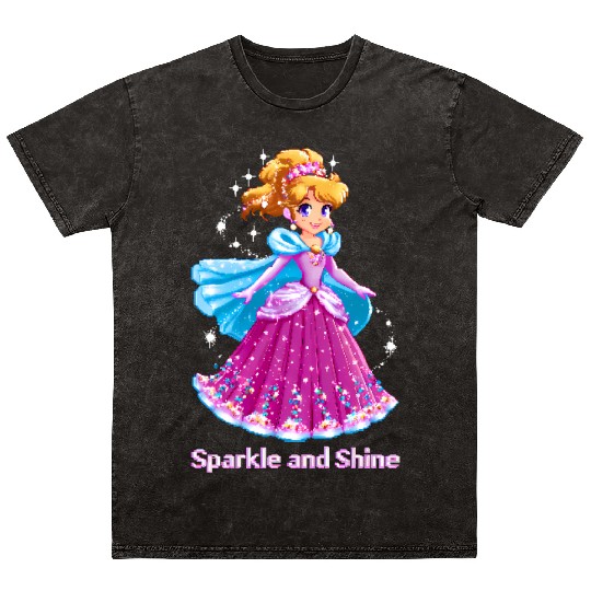 Pixel Art Anime Princess Mineral Wash T Shirts