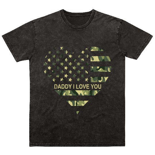I Love Daddy American Flag Heart Gift Fathers Day Mineral Wash T Shirts