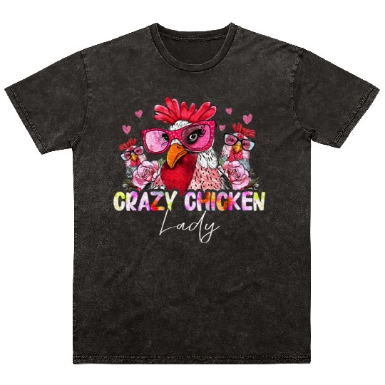 CRAZY Chicken Lady Women Girls Chickens Lover Mineral Wash T Shirts