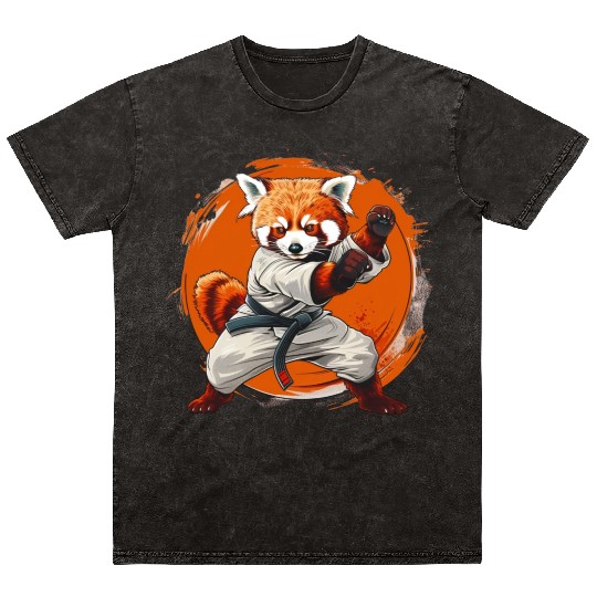 Red panda karate fighting style Mineral Wash T Shirts