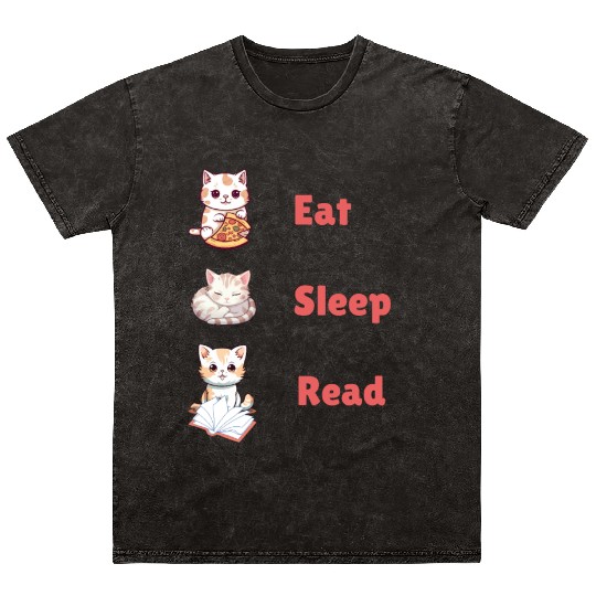 Eat Sleep Read for cute cat lovers Mineral Wash T Shirts