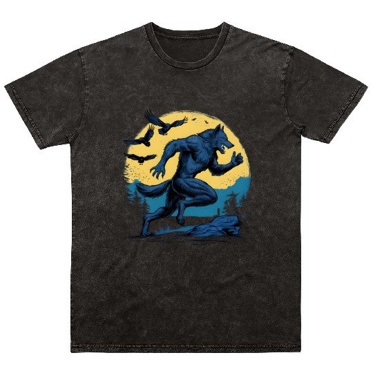 Running Werewolf with Crows Mineral Wash T Shirts