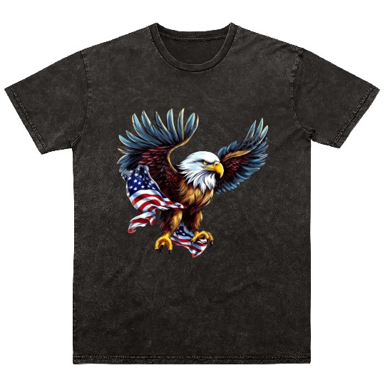 4th Of July US flag with eagle Mineral Wash T Shirts