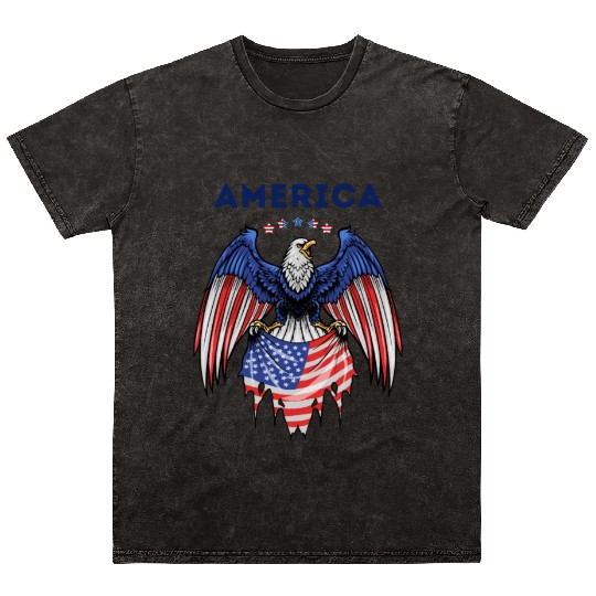 America Home Of The Brave Eagle 4th of July Mineral Wash T Shirts