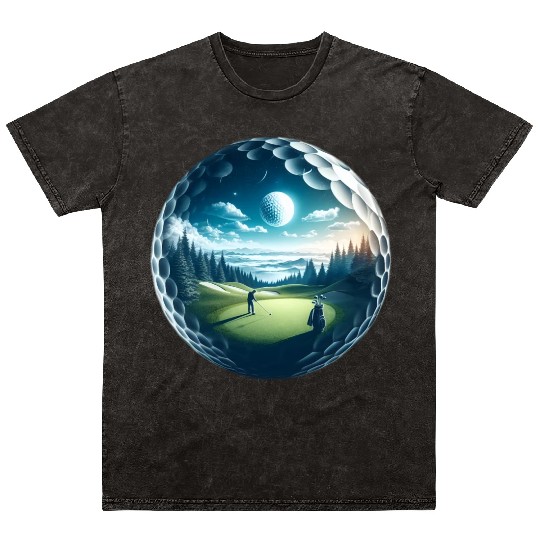 Twilight A Golf Dream Scape Surreal Golfing Course Mineral Wash T Shirts