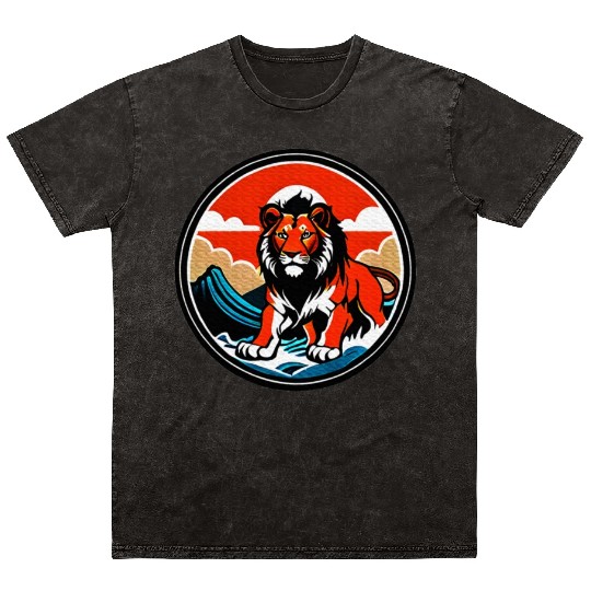 Majestic Tribal Lion Canvas Orange Lion Wildlife Mineral Wash T Shirts