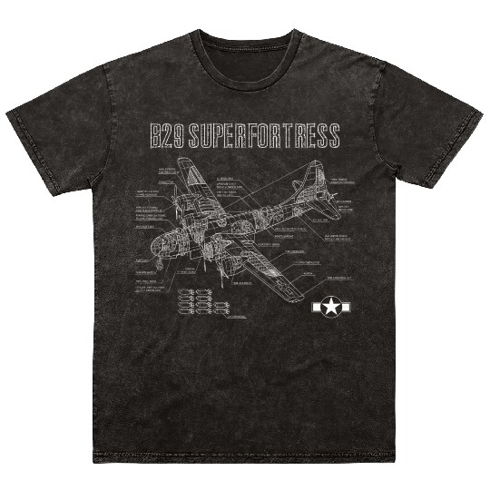World War 2 Aircraft Blueprint WWII B29 Mineral Wash T Shirts