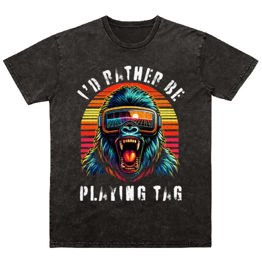 I'd Rather Be Playing Tag Ape Monkey Tag Primate Mineral Wash T Shirts