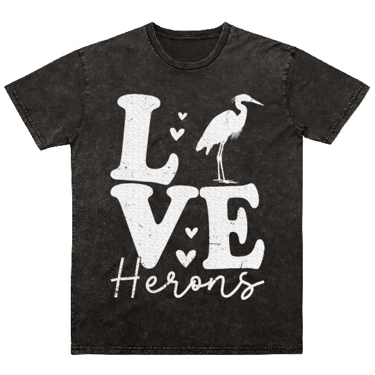 Love Heron Blue Heron Birds Lover Gifts Mineral Wash T Shirts