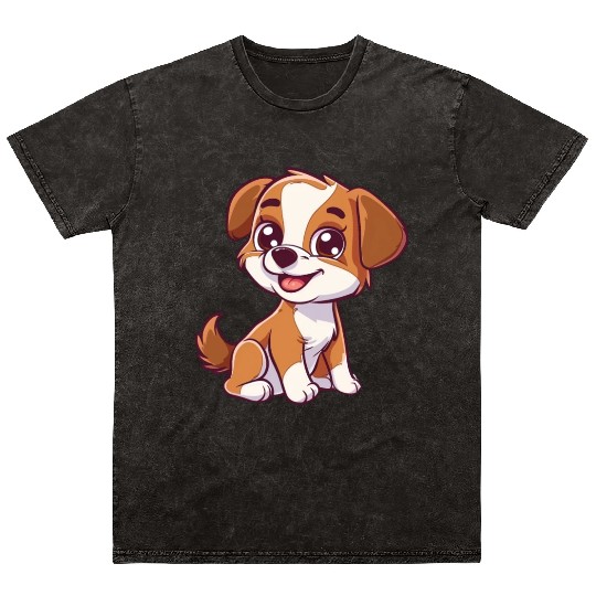 Adorable Brown and White Puppy Smiling Mineral Wash T Shirts