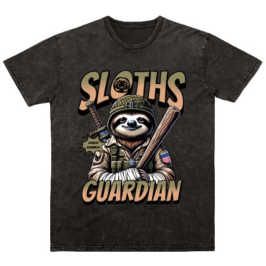 Sloth Funny Military Animal Design Mineral Wash T Shirts