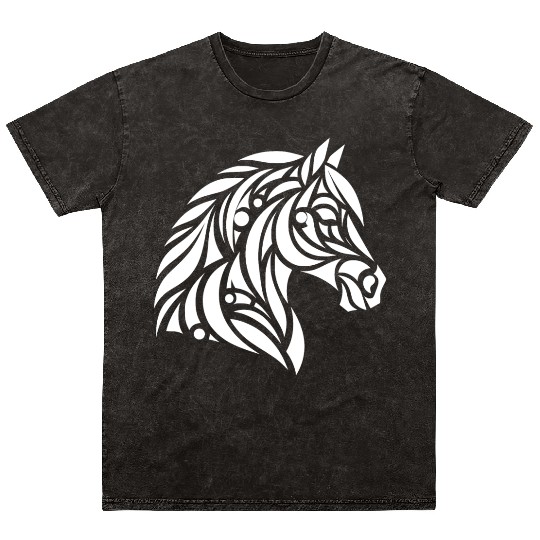 Elegant Tribal Horse Head Portrait Pony Tattoo Mineral Wash T Shirts