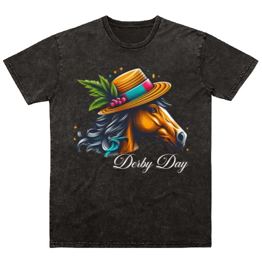 Funny Derby Fascinator Horse racing Mineral Wash T Shirts