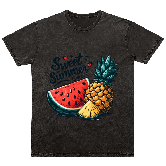 Sweet Summer Time Watermelon and Pineapple Mineral Wash T Shirts