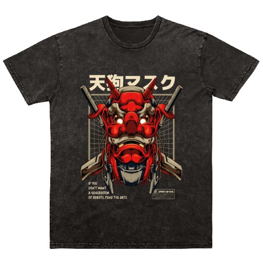 Tengu Mecha Japanese Devil Tattoo Mineral Wash T Shirts