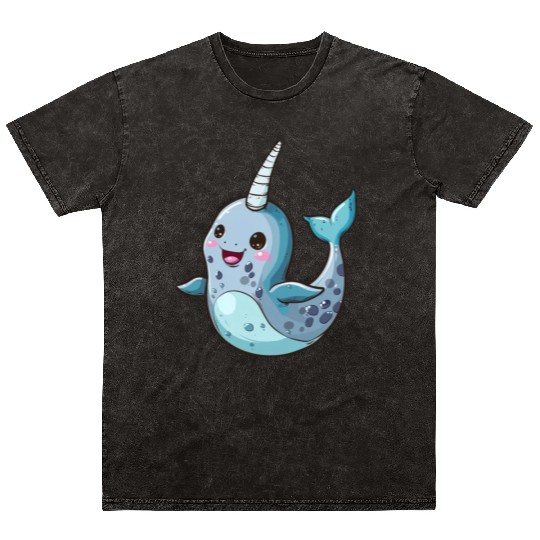 Adorable Narwhal Cartoon Enchantment Mineral Wash T Shirts