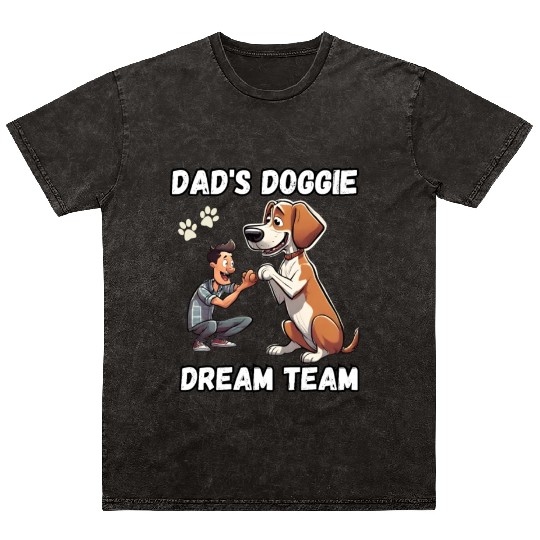 Dad's Doggie Dream Team - Dog Dad Father's Day Mineral Wash T Shirts