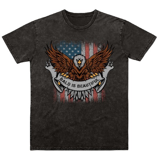 Bald Is Beautiful US Flag 4th Of July Funny Eagle Mineral Wash T Shirts