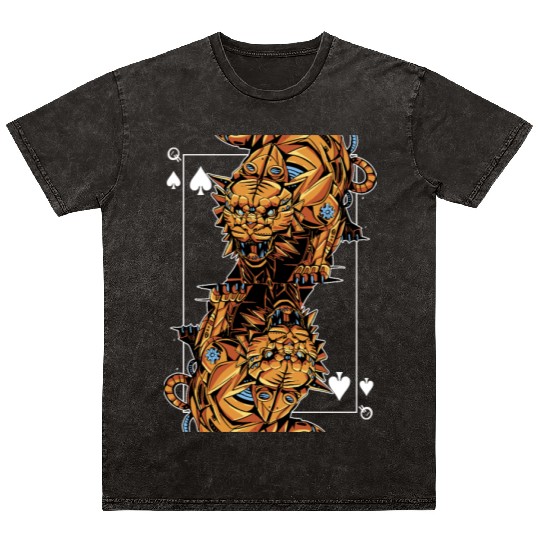 Tiger Steampunk Card Game Queen of Spades Poker Mineral Wash T Shirts