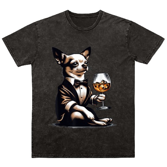 Chihuahua Dog Drinking Whiskey Puppy Mineral Wash T Shirts