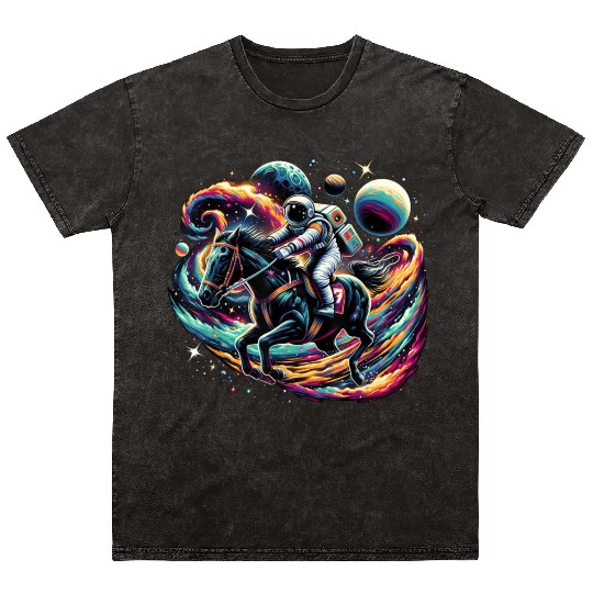 Funny Horse Racing Astronaut Jockey Mineral Wash T Shirts
