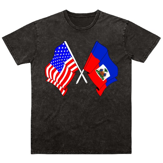 USA flag USA, Haiti flag Mineral Wash T Shirts