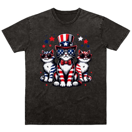 Patriotic Cat Fourth Of July Kitten Cat Lover Mineral Wash T Shirts