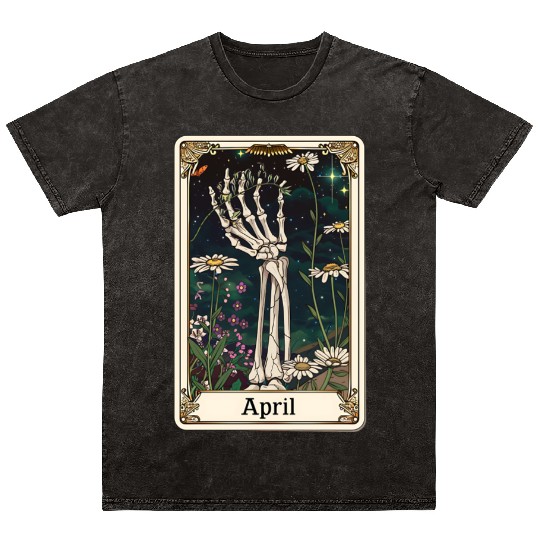 April Gothic Tarot Card - Daisy Flower & Skeleton' Mineral Wash T Shirts