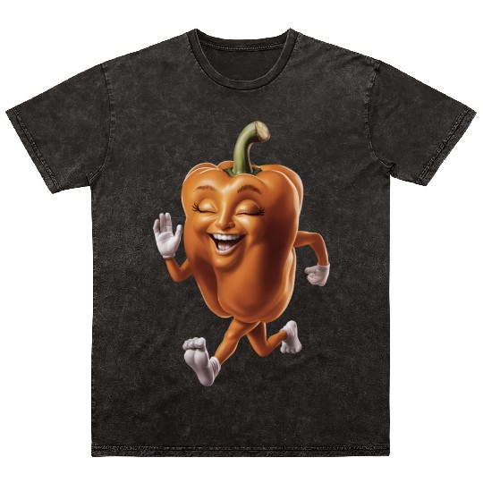 Orange Bell Pepper Running Realistic Mineral Wash T Shirts