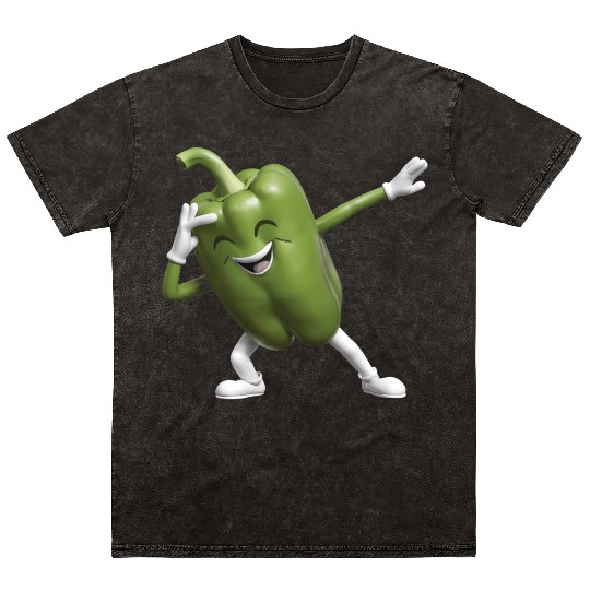 Green Bell Pepper Dabbing Realistic Mineral Wash T Shirts