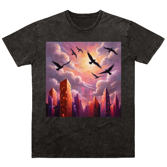 Geometric Twilight City Mineral Wash T Shirts
