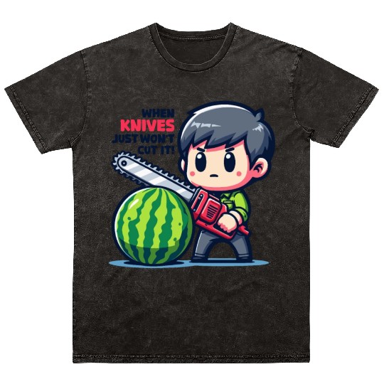 Cutting Watermelon - Melon Chainsaw Mineral Wash T Shirts