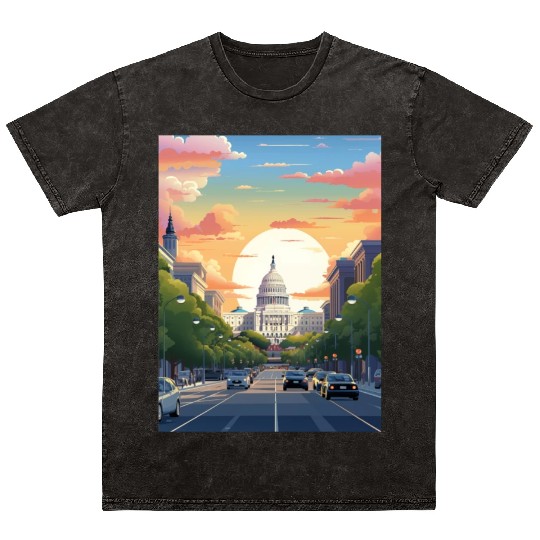 Sunset in US Capitol Washington DC Mineral Wash T Shirts