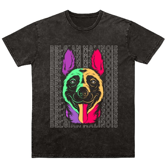 Colorful Dog Face Pet Puppy Belgian Malinois Mineral Wash T Shirts