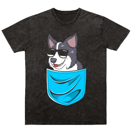 Funny Dog Border Collie Wearing Sunglasses Mineral Wash T Shirts