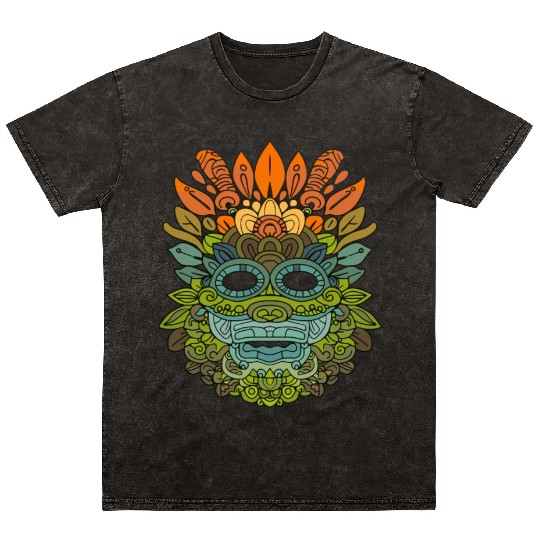 Maya God Mayan Mythology Itzamna Colorful Tribal Mineral Wash T Shirts