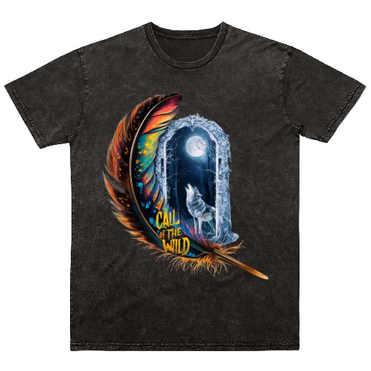 Glowing feather with wolf howling at the moon Mineral Wash T Shirts