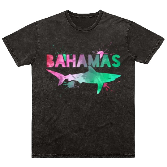 Bahamas Shark Watercolor Souvenir Mineral Wash T Shirts