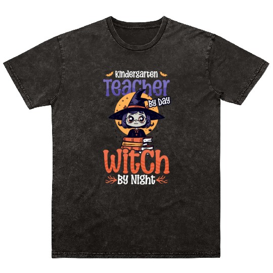 Kindergarten Teacher Teacher By Day Witch By Night Mineral Wash T Shirts