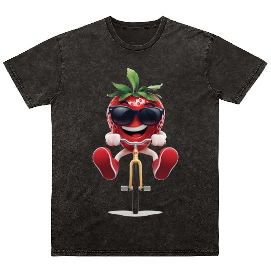 Strawberries Cycling On Bike Realistic Mineral Wash T Shirts