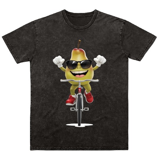 Pear Cycling On Bike Realistic Mineral Wash T Shirts