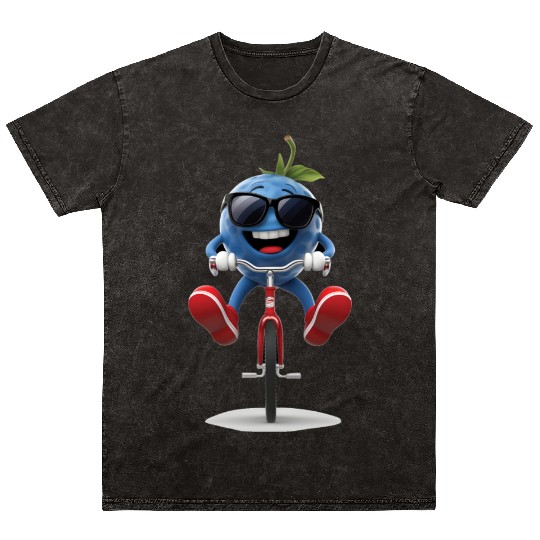 Blueberry Cycling On Bike Realistic Mineral Wash T Shirts