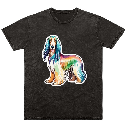 Afghan Hound Dog Watercolor Mineral Wash T Shirts