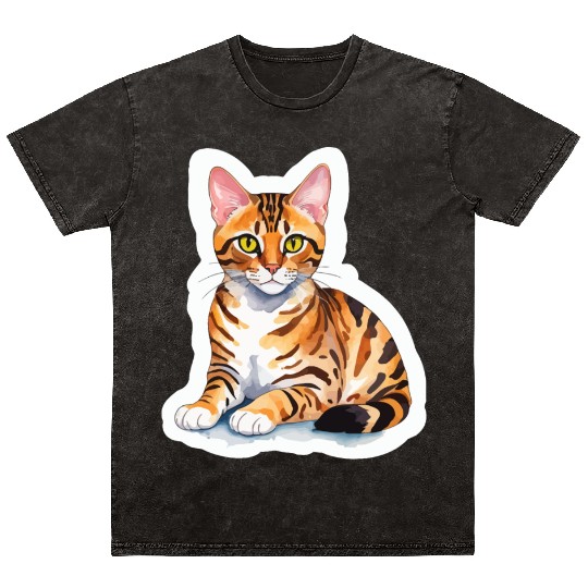 Leopard Cat Watercolor Mineral Wash T Shirts