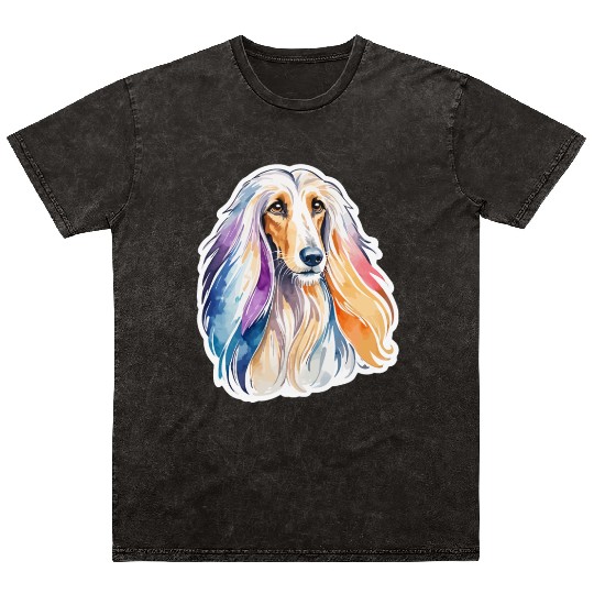 Afghan Hound Dog Watercolor Mineral Wash T Shirts