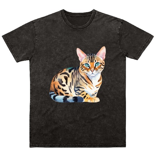 Leopard Cat Watercolor Mineral Wash T Shirts