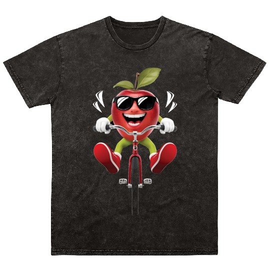 Apple Cycling On Bike Realistic Mineral Wash T Shirts