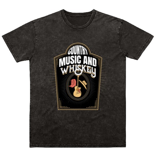 Country Music & Whiskey Cowboy Western Mineral Wash T Shirts