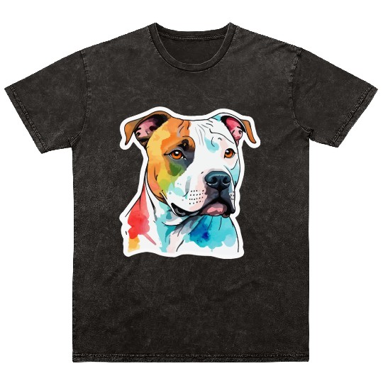 American Staffordshire Terrier Watercolor Mineral Wash T Shirts